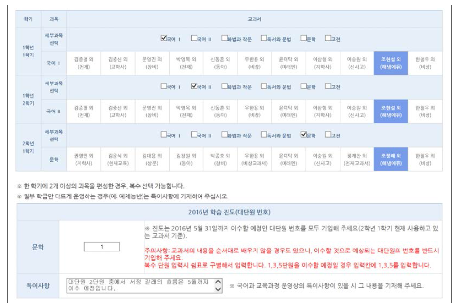 고등학교 국어과 학교 교육과정 운영 현황 조사 양식