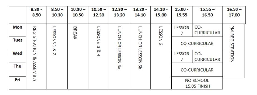 J학교 시간표 (출처: J학교. School Day. http://www.fulhamboysschool.org/school/school-day/. 2017.10.19. 재검색.)