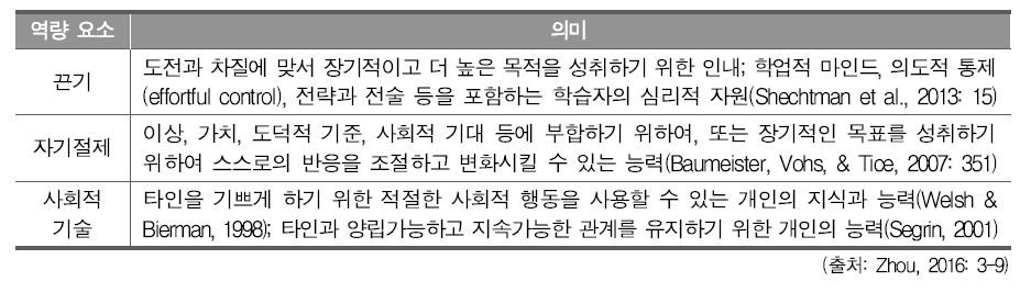 새롭게 도입된 비인지적 역량의 요소