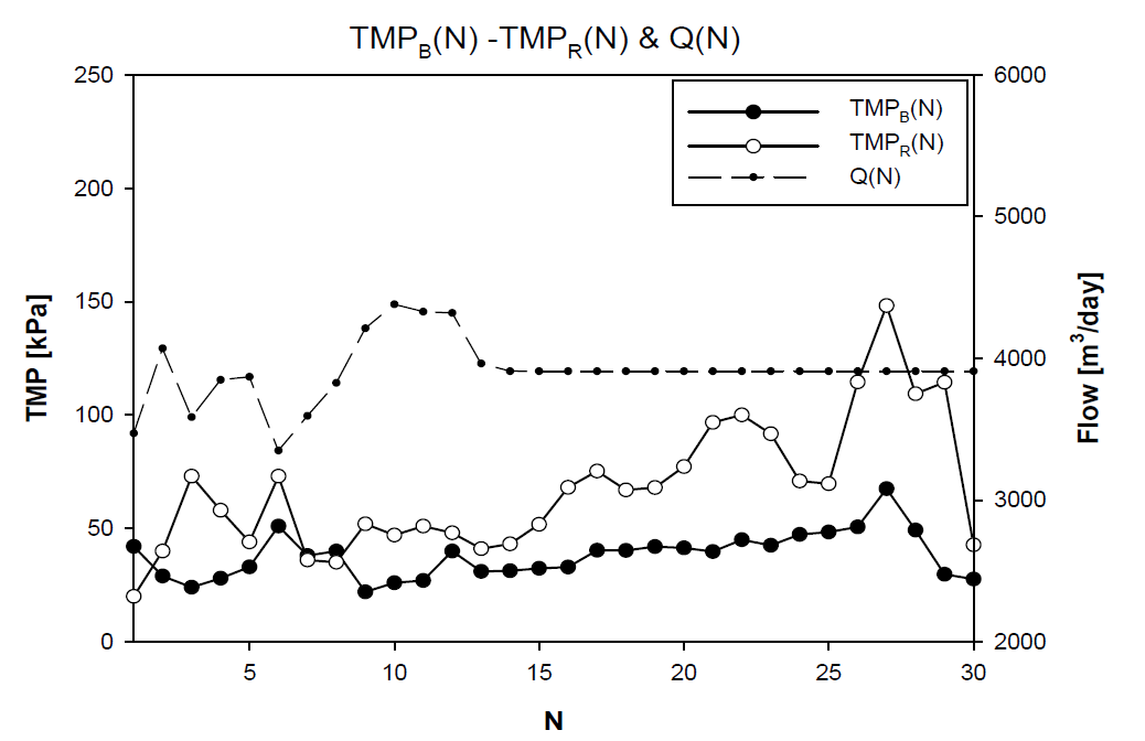 Γ(N), R(N), α(N)을 TMP(N)의 수학적 모델에 대입한 모의 결과 (from 14 to 30 in N)