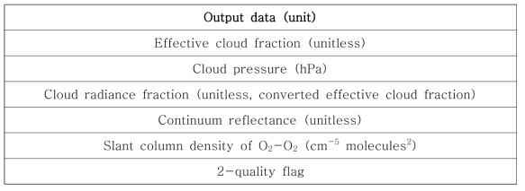 Output data list for GEMS cloud retrieval algorithm