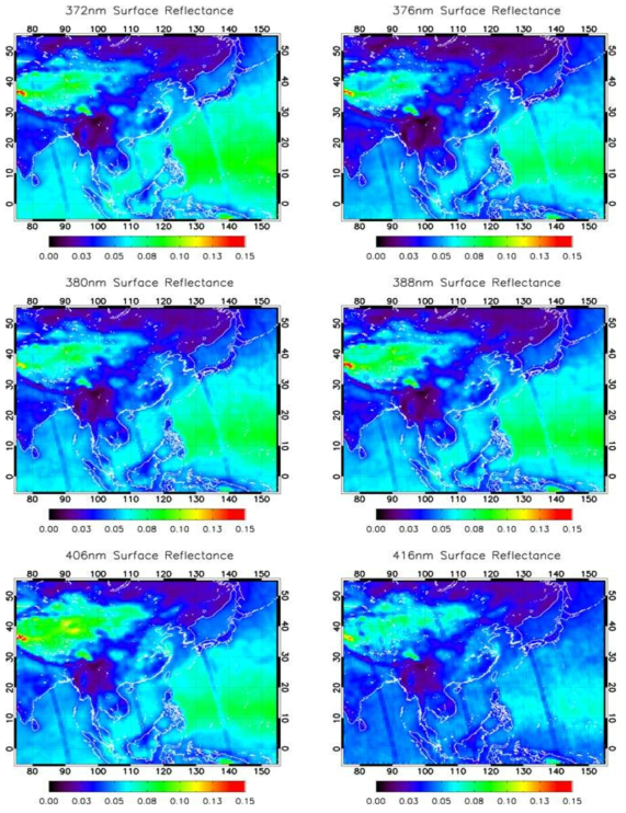 Same as Fig. 3.2.29 except for the wavelengths of 372, 376, 380, 388, 406 and 416 nm