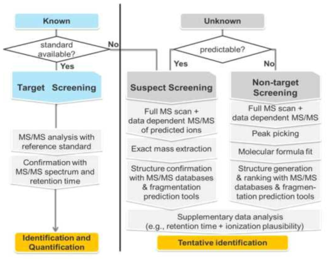 Procedure of target/suspect/non-target screening (전 등, 2016)