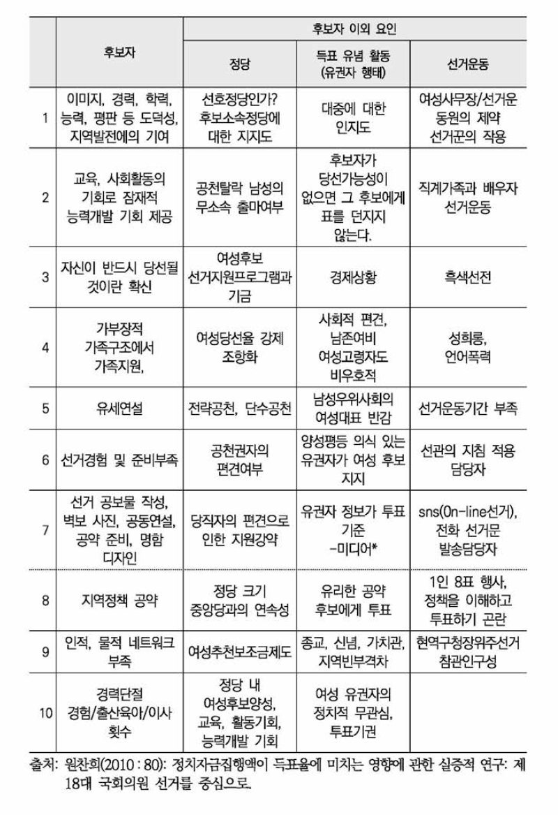 선거 당선 요인(후보자 및 그 밖의 요인)