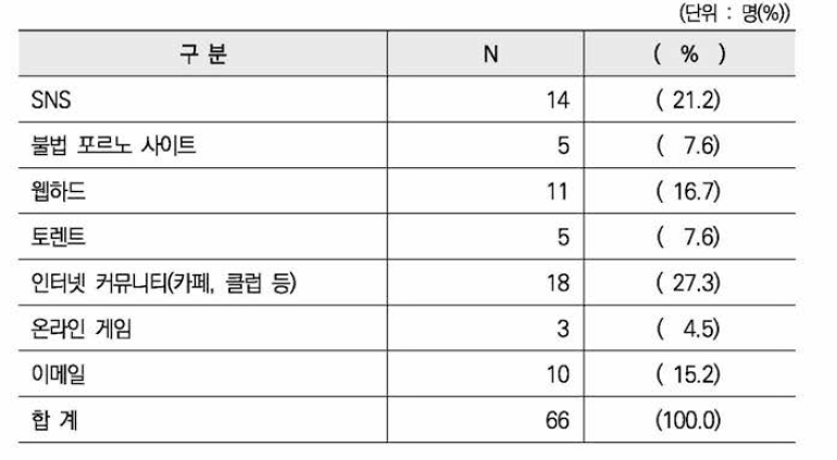 영상물이 유포된 온라인 매체