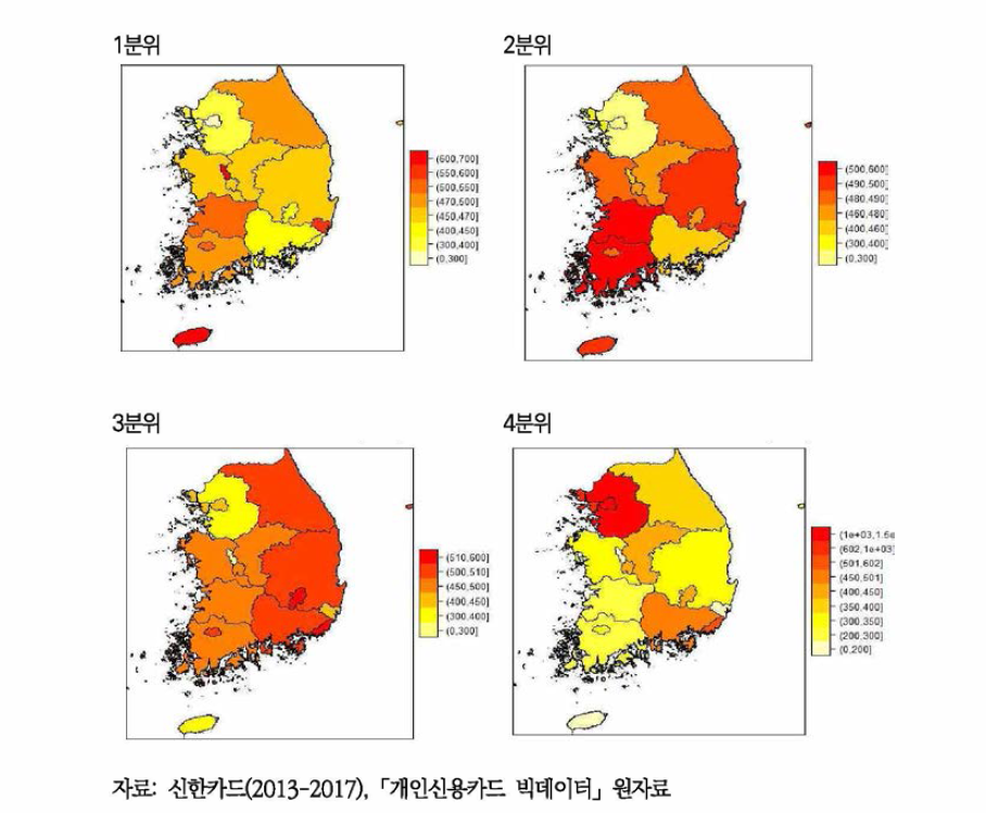 지역별 주류소비건수 분포(여성)