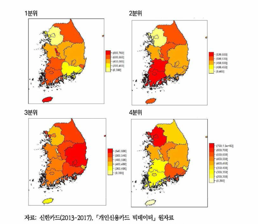 지역별 주류소비건수 분포(남성)