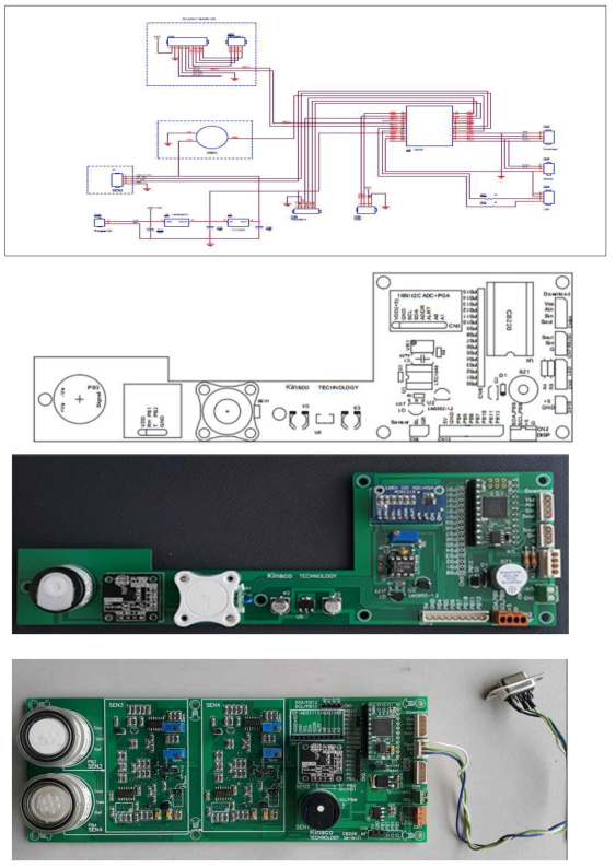 위 기본 회로도 TVOC PID HCHO 데이터 처리장치 탑재모듈 (1차 시작품)과 2차 시작품