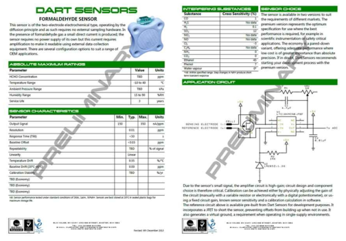 Dart社 포름알데히드 가스센서 Data sheet