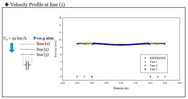 Line (1) 지점에서의 속도 분포