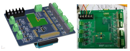 정치식 측정장비 PCB 3D 설계 도안(좌) 과 제작된 PCB 완성품(우)