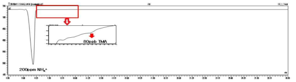 non-suppressor 방식의 capillary system을 이용한 고농도 암모늄 중 TMA 분석 크로마토그램