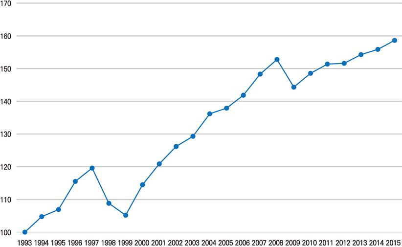 연도별 총요소생산성 (기준년도: 1993년)