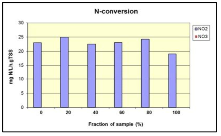 희석비율에 따른 아질산화 반응에 의한 질소전환 속도(G시설 샘플)