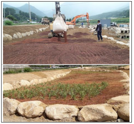 부산물 활용조 여재 부설 및 식물 식재