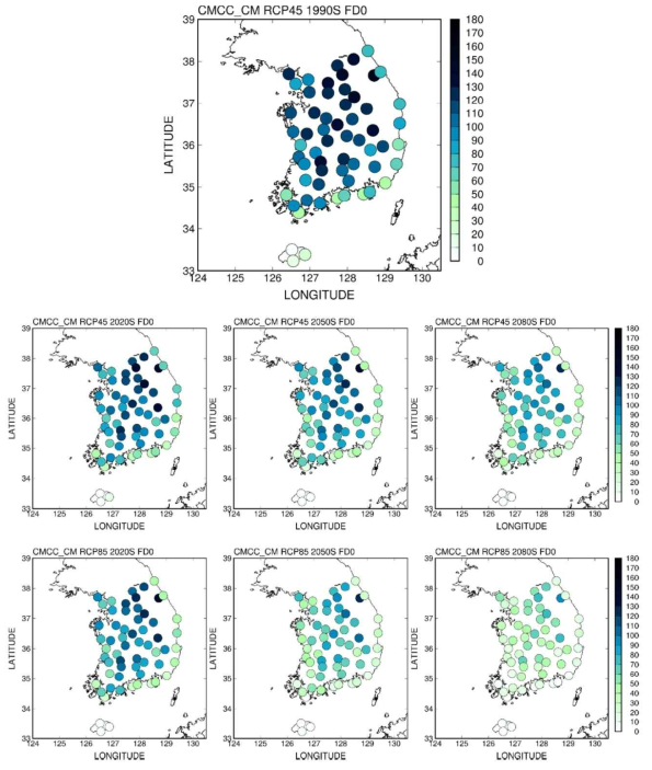 CMCC_CM 모형에 의한 ASOS 관측지점의 미래 서리일수(FD0) 변화