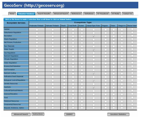 GecoServ의 편익 범위에 따른 가치평가 결과 검색 서비스