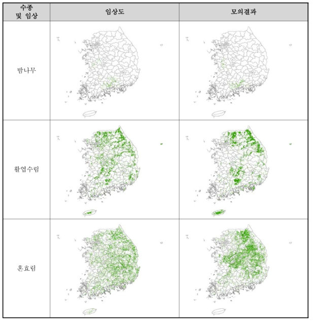 현재시기 수종 및 임상 분포 비교(계속)