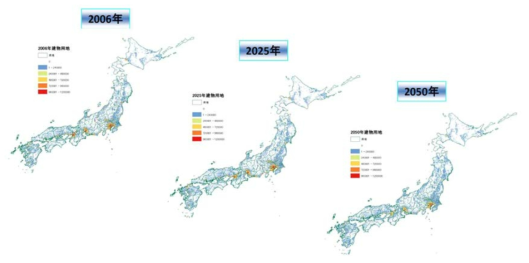 1km×1km 공간해상도의 일본 토지이용 시나리오 예측 결과
