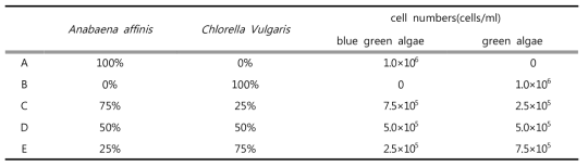 Anabaena affinis와 Chlorella Vulgaris 복합시료 혼합 비율