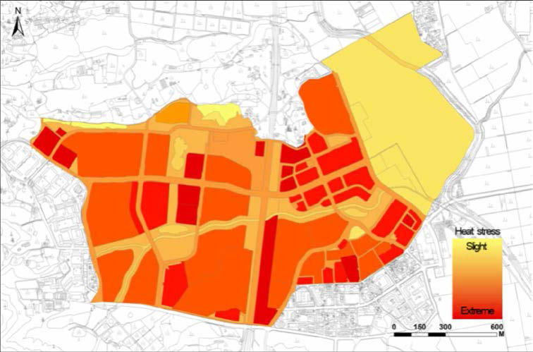 The map of heat stress at the study area