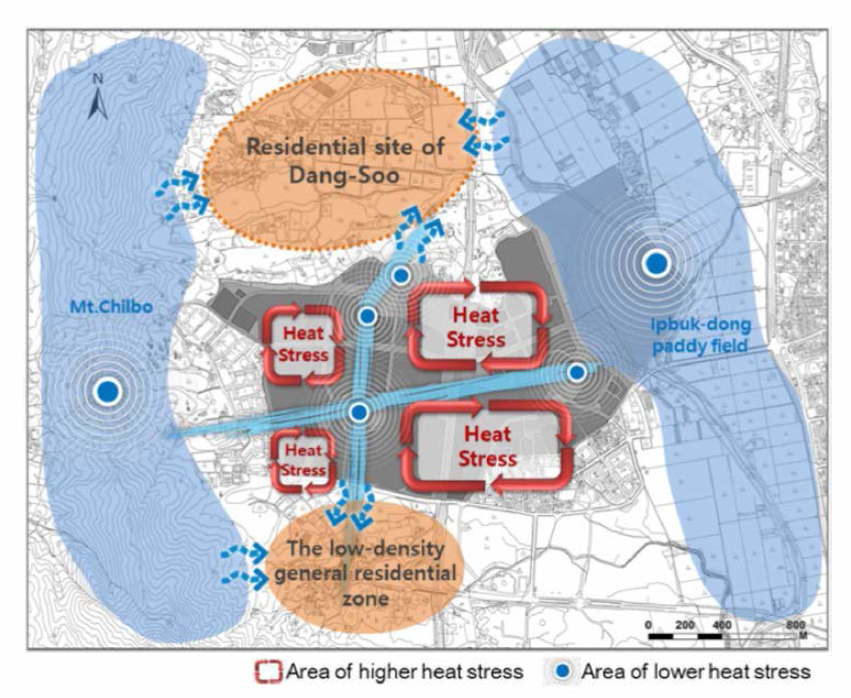 The heat stress pattern of study area