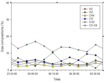 Run 1-4 오염물질 샘플링 구간의 합성가스 조성