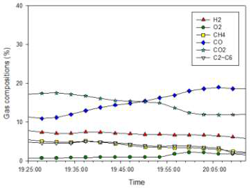 Run 1-4 오염물질 샘플링 구간의 합성가스 조성