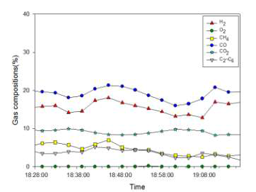 Run 1-4 오염물질 샘플링 구간의 합성가스 조성