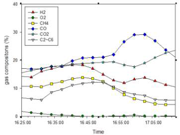 Run 1-8 오염물질 샘플링 구간의 합성가스 조성