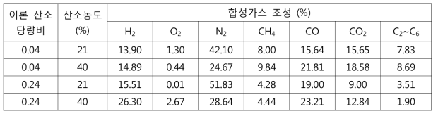 합성가스 조성에 대한 산소부화의 영향