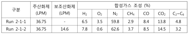 합성가스 조성에 대한 보조산화제의 영향 1