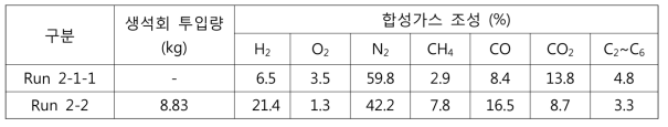 합성가스 조성에 대한 생석회의 영향 1