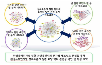 환경유해인자별 상부호흡기 질환 과민유전자의 분자적 네트워크 분석을 위한 모식도