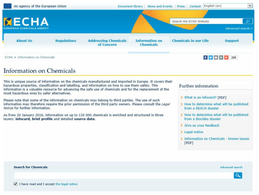 유럽화학물질관리청(ECHA)의 Information on Chemicals