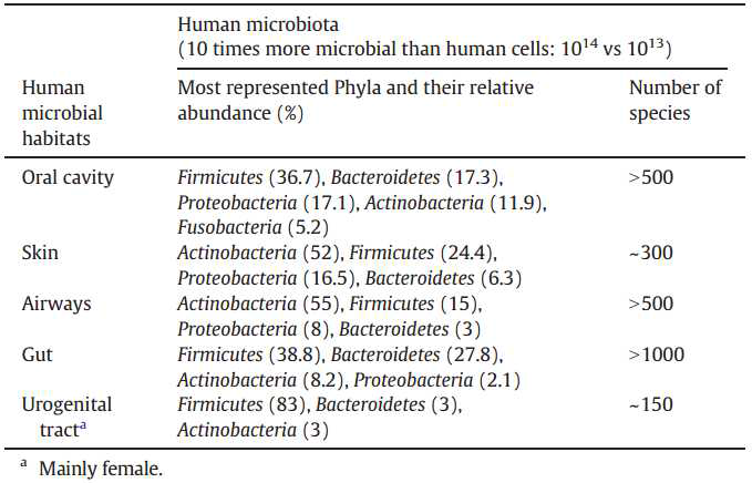 인간의 미생물 조성 분포도(D ’Argenio et al., 2015)