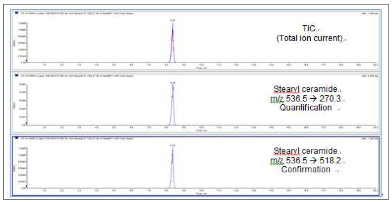 Stearyl ceramide의 HPLC/MS/MS chromatogram