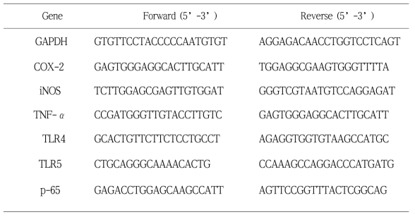 Primer sequences used for PCR analysis in vivo study
