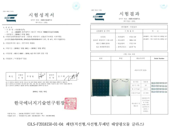 공인시험성적서(한국에너지기술연구원)