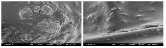 밀링전후에 따른 SEM Image (좌)밀링전, (우)밀링후