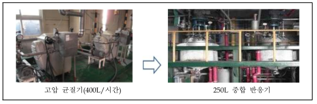Pilot용 고압 균질기 및 250L 중합 반응기