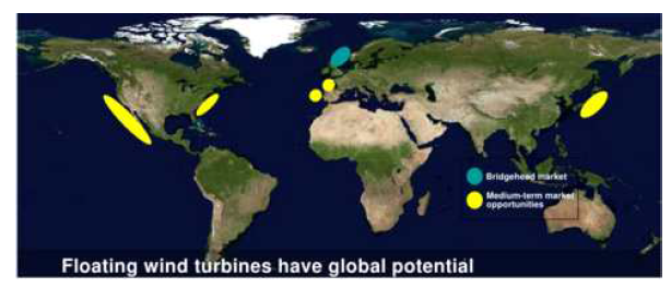 세계 부유식 해상풍력발전에 적합한 해역