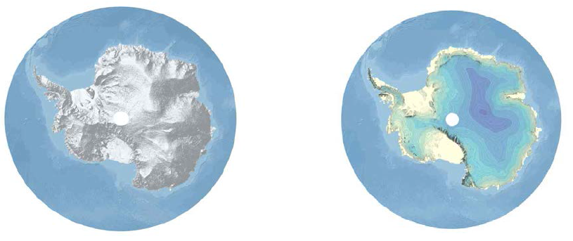 위성 이미지 기반 지형모델 및 지형도 ( CryoSat-2, 1km 해상도)