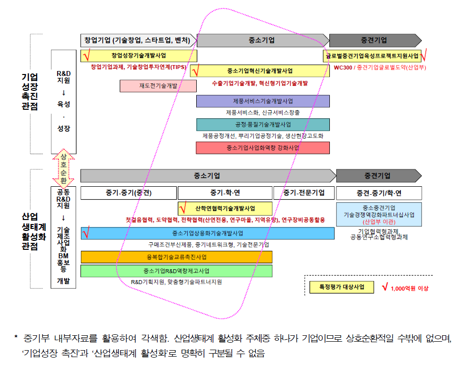 중기부의 중소·중견기업 지원 R&D 사업구조 복잡성