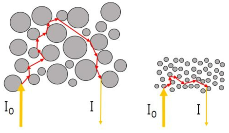 Schematic diagram explaining the effect of particle size on diffuse reflectance