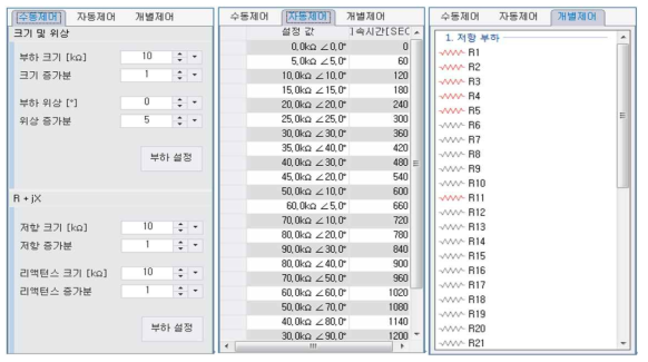 각 모드별 제어 패널