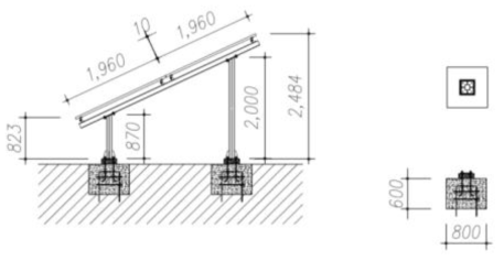 100kW 태양광발전소 구조물 측면도