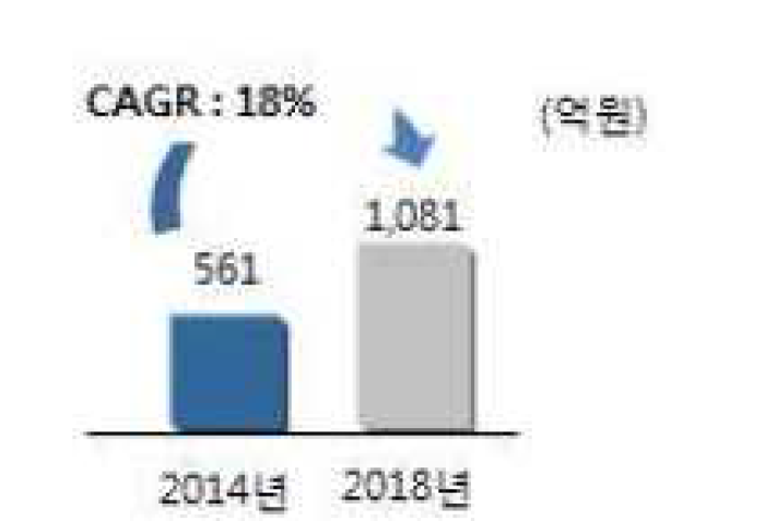 국내 스마트 가로등 시장 규모 출처 : 한국조명협동조합(2013) 자료 바탕으로 KISTI 재작성