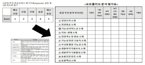 총괄위원회 전문가 의견수렴을 위한 포트폴리오 분석 평가표 출처 : 동 사업 기획보고서