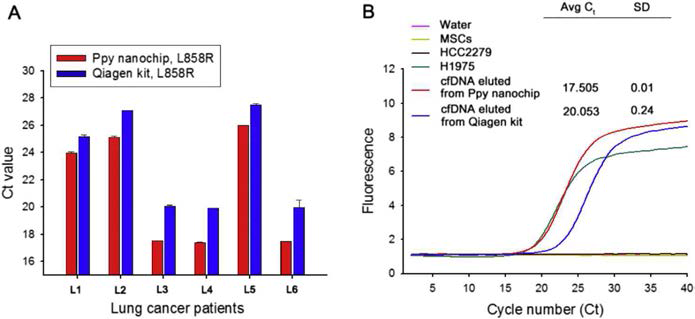 L858R mutation을 가진 폐암 환자의 혈액으로부터 cfDNA를 추출한 후 qPCR을 이용하여 Ct value를 비교함